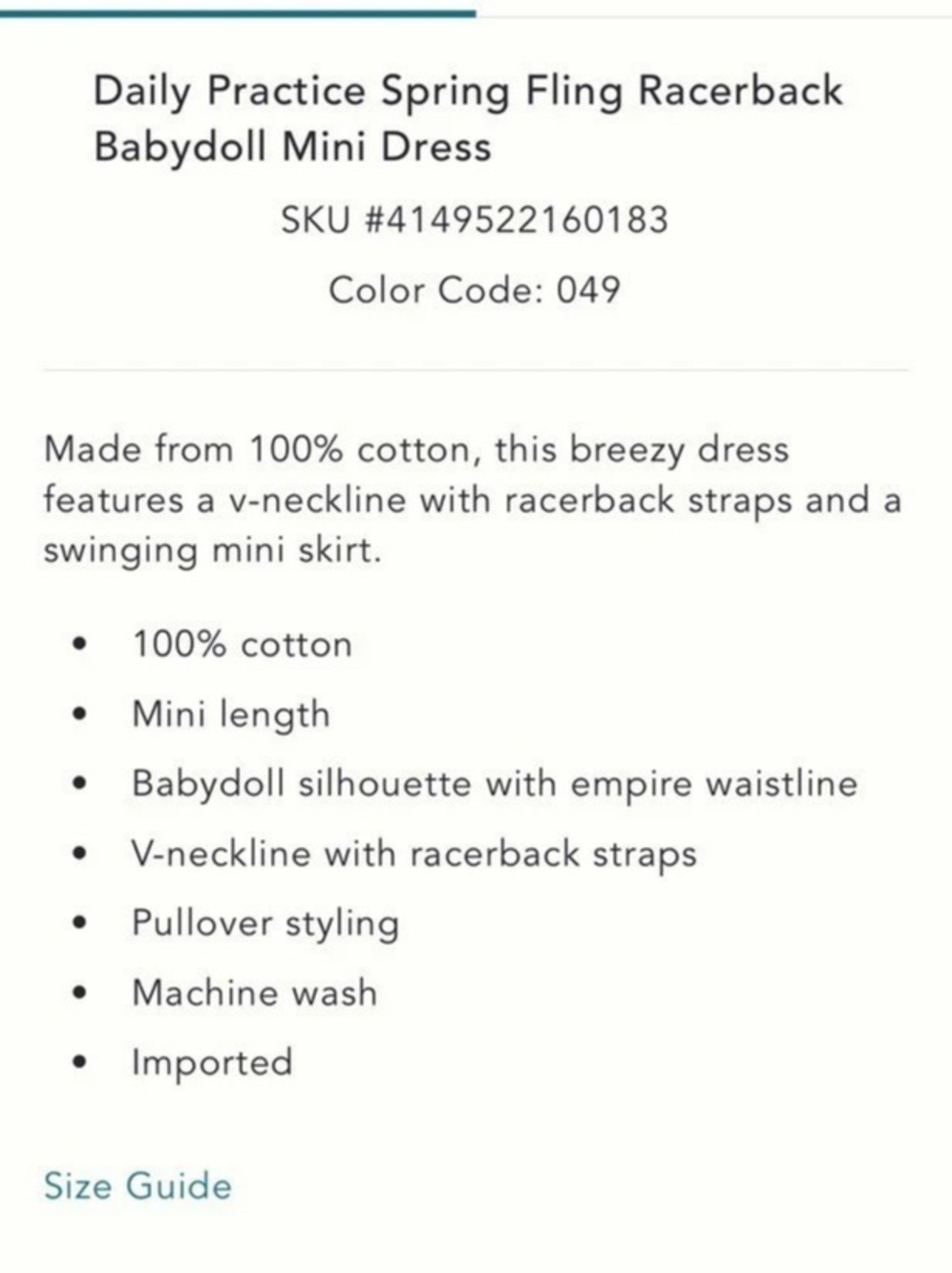 Daily Practice Spring Fling Racerback Babydoll Mini Dress Green Pattern Mini - Picture 3 of 4
